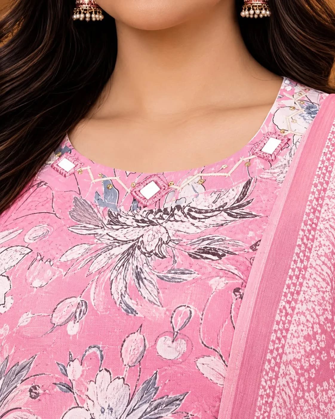Beautiful Plus Size Kurti-Pink(3XL) - Image 2