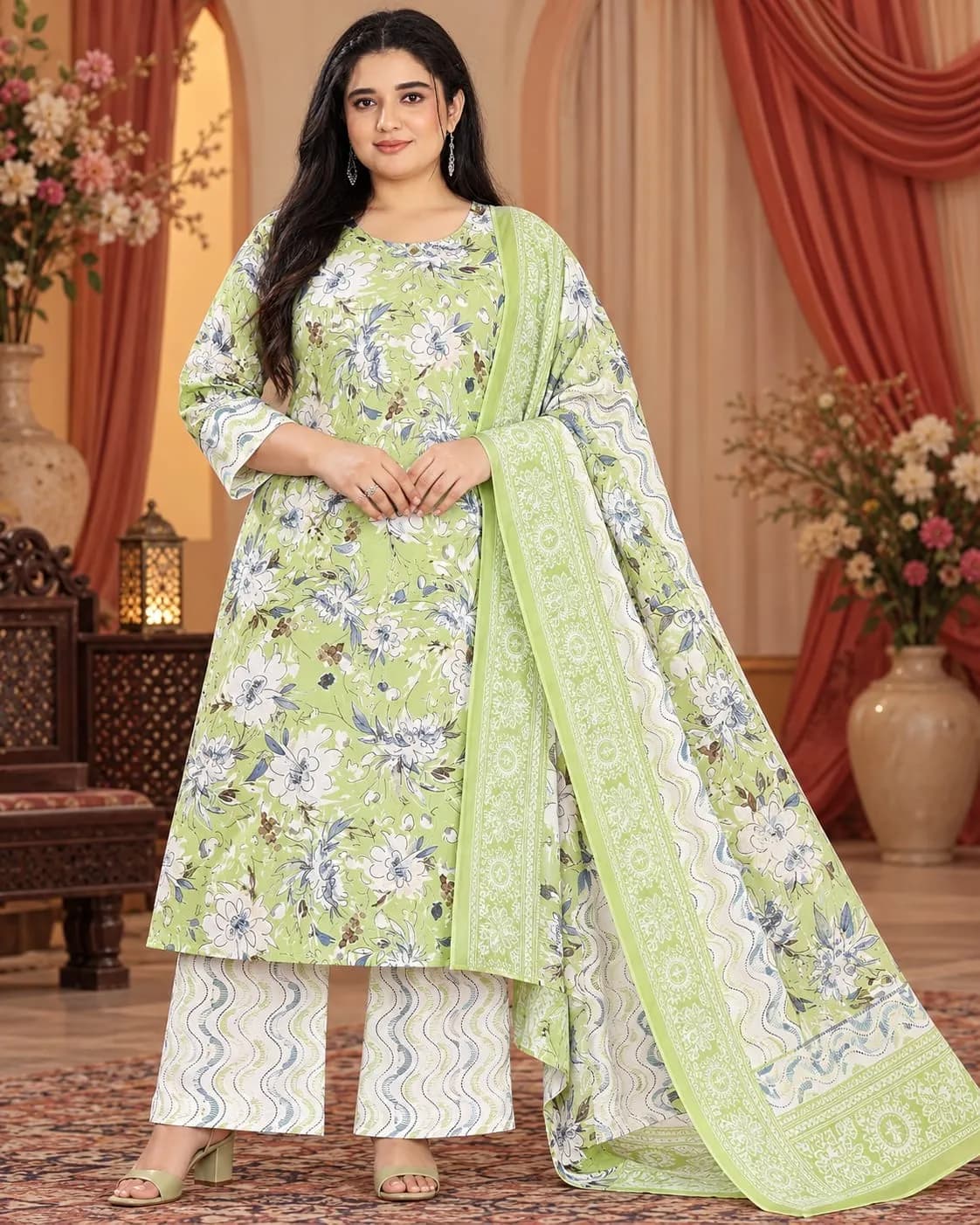 Beautiful Plus Size Kurti-Pastel Lime Green(3XL)