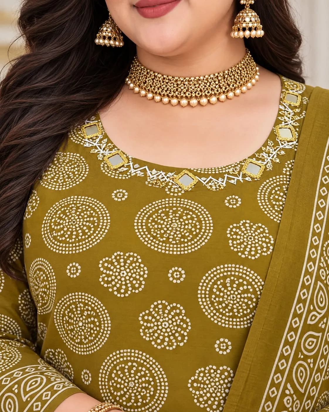 Beautiful Plus Size Kurti-Olive Mustard(3XL) - Image 2