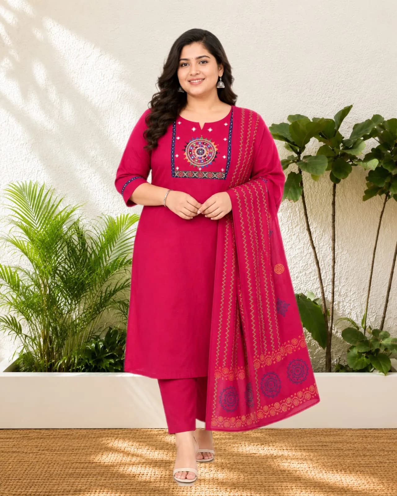 Plus Size Set Kurti(3xl/Pink)