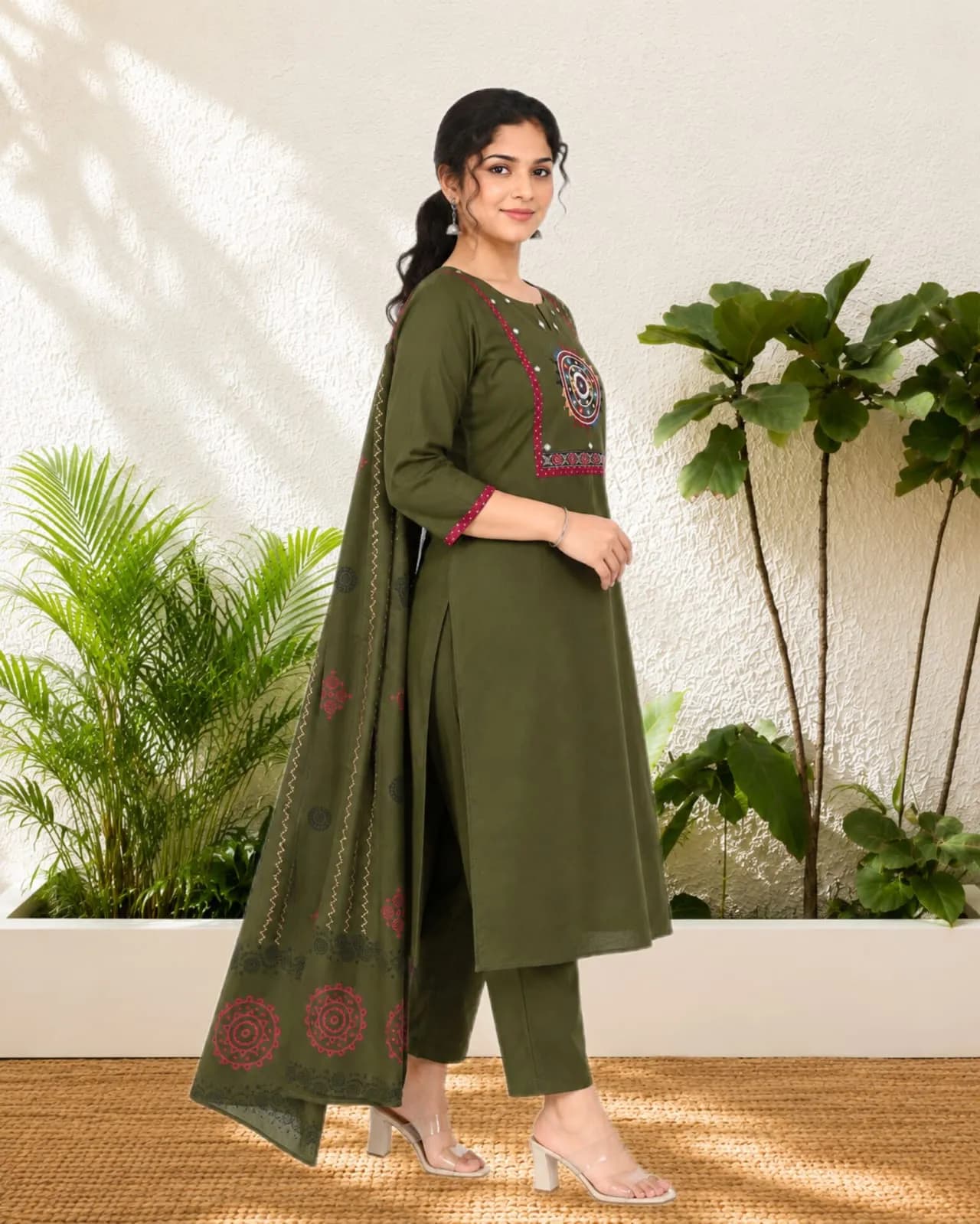 Plus Size Set Kurti(4XL/Olive Green)