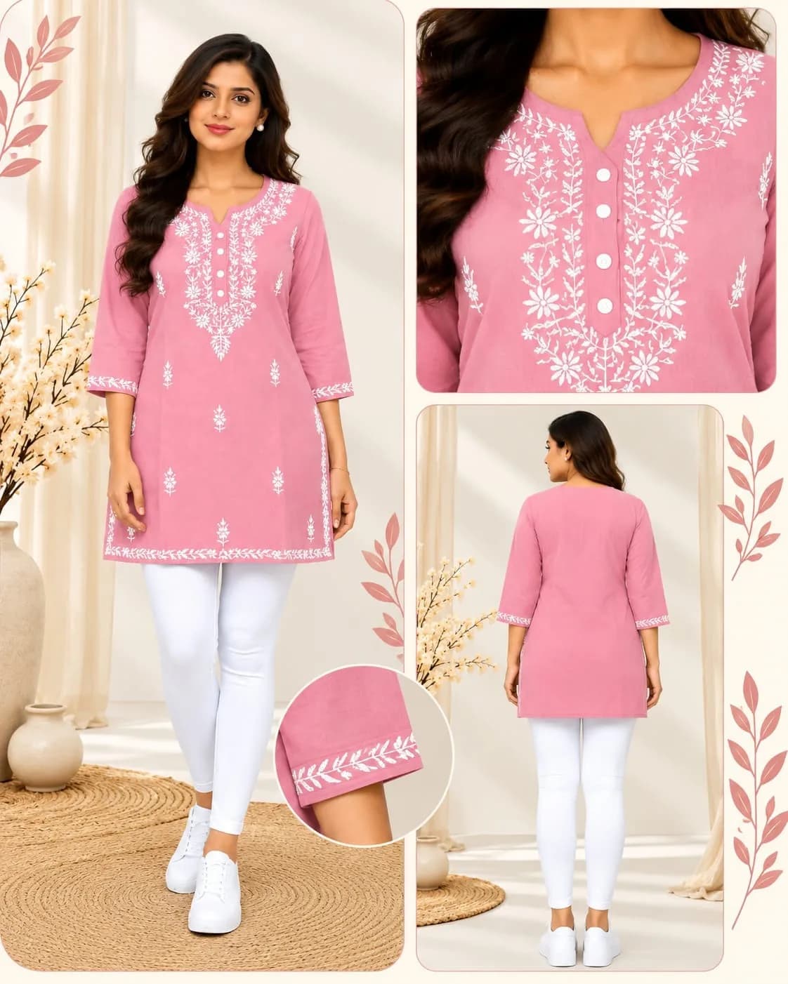 Straight Short Kurti-(L/Xl)(Baby pink)