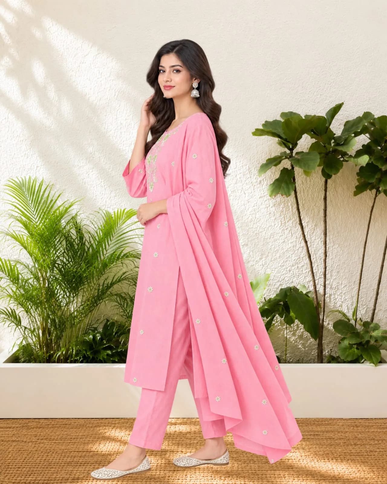 Three Piece Set Kurti(M/Dusty Pink)