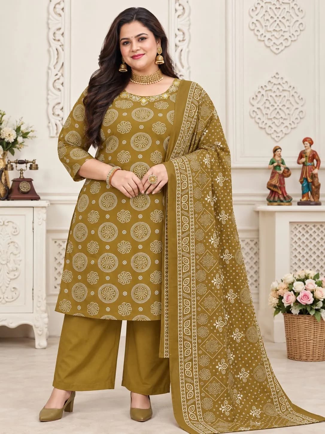 Beautiful Plus Size Kurti-Olive Mustard(3XL)