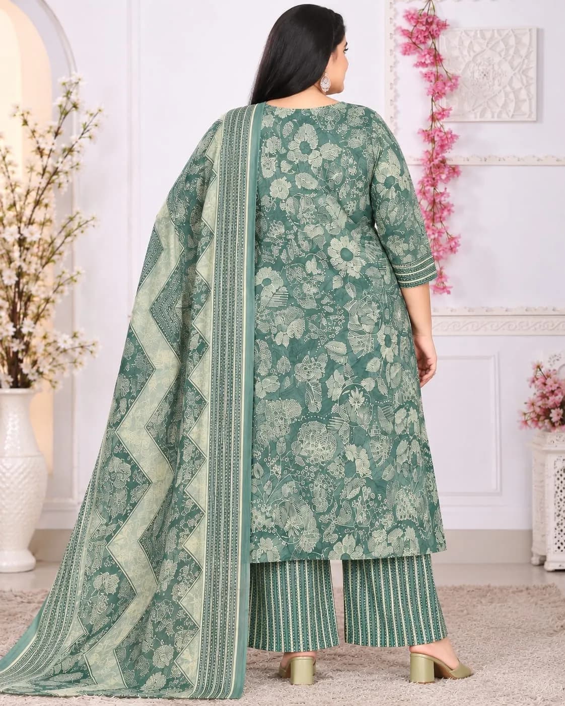 Beautiful Plus Size Kurti-Teal Green(3XL) - Image 3