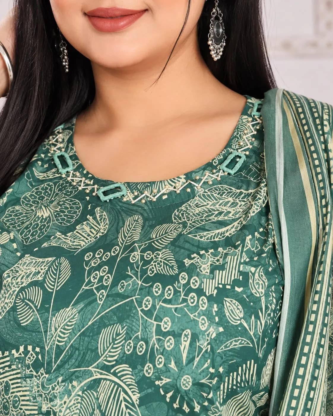 Beautiful Plus Size Kurti-Teal Green(3XL) - Image 2