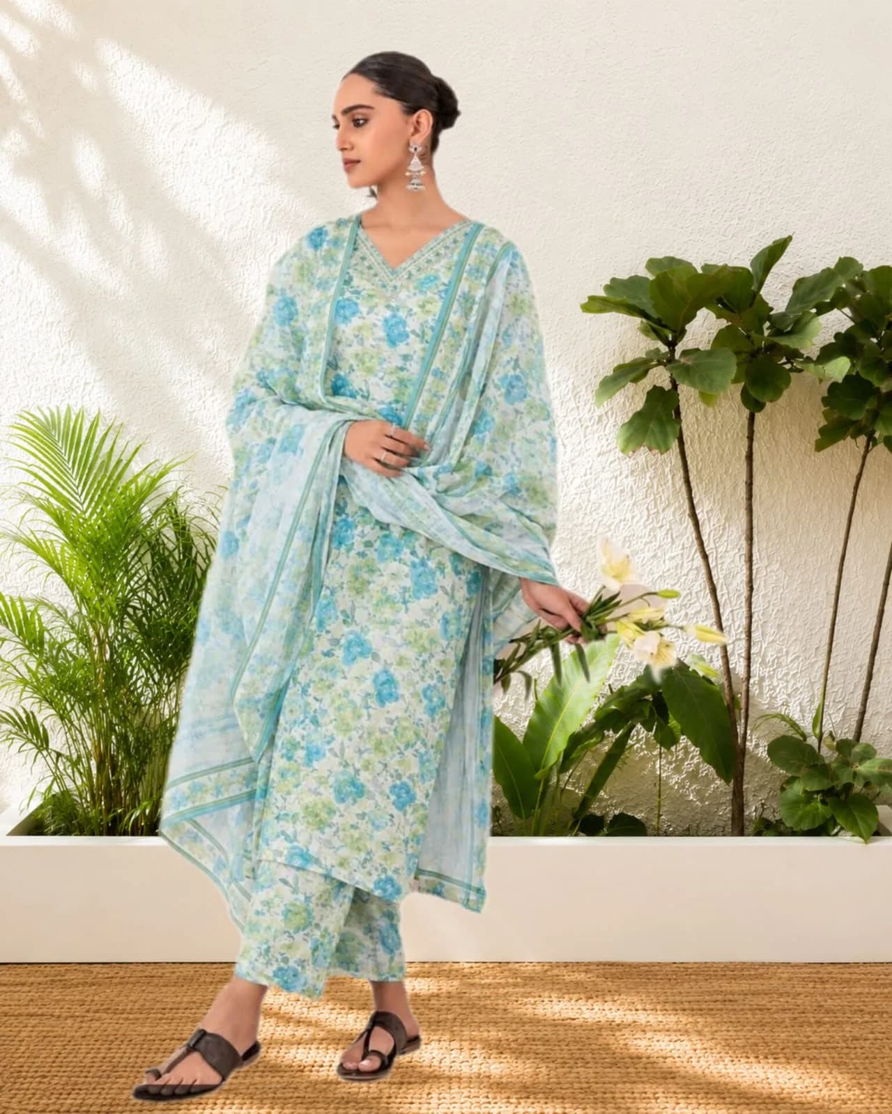 Three Piece Set Kurti(M/parrot Gren)