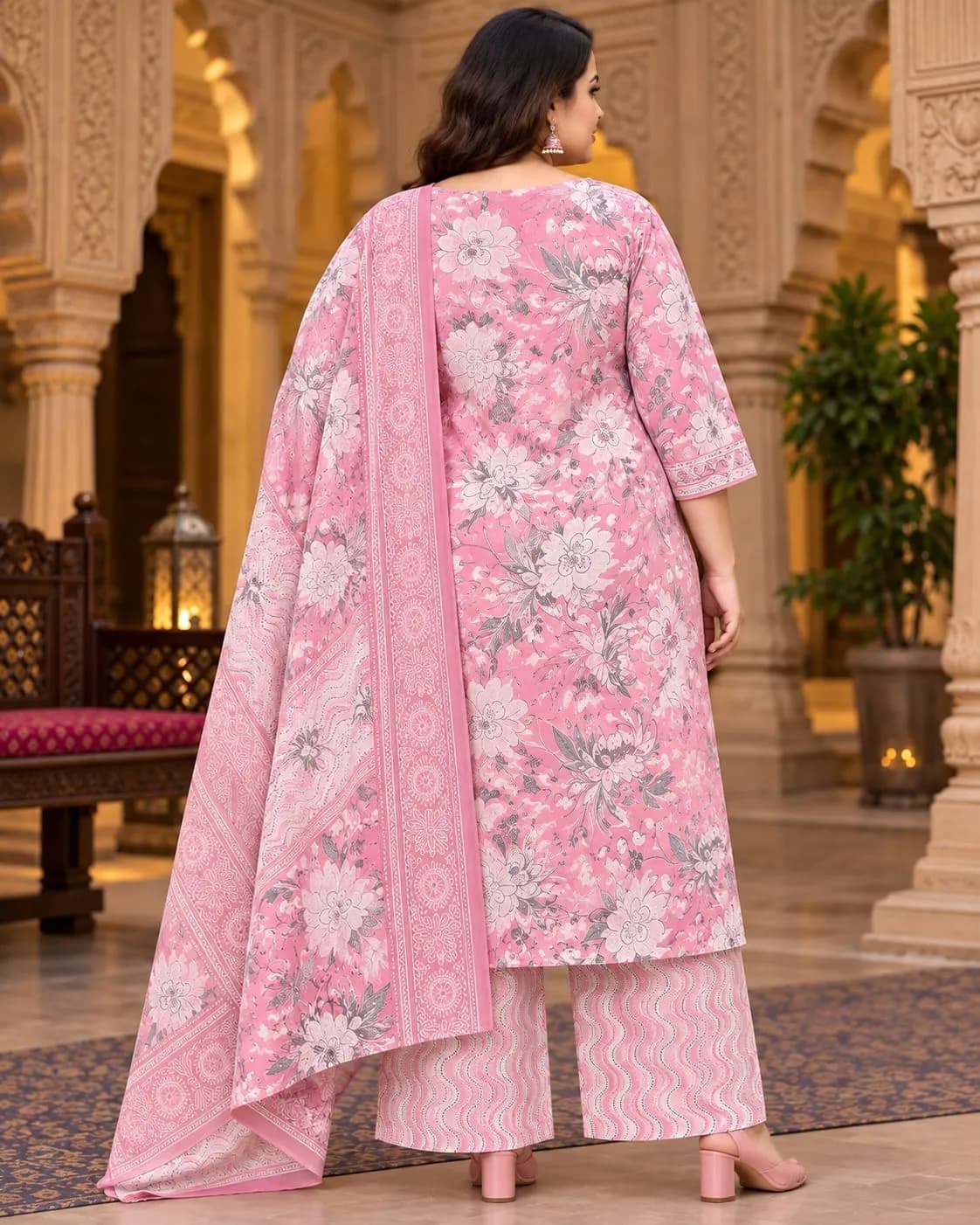 Beautiful Plus Size Kurti-Pink(3XL) - Image 3