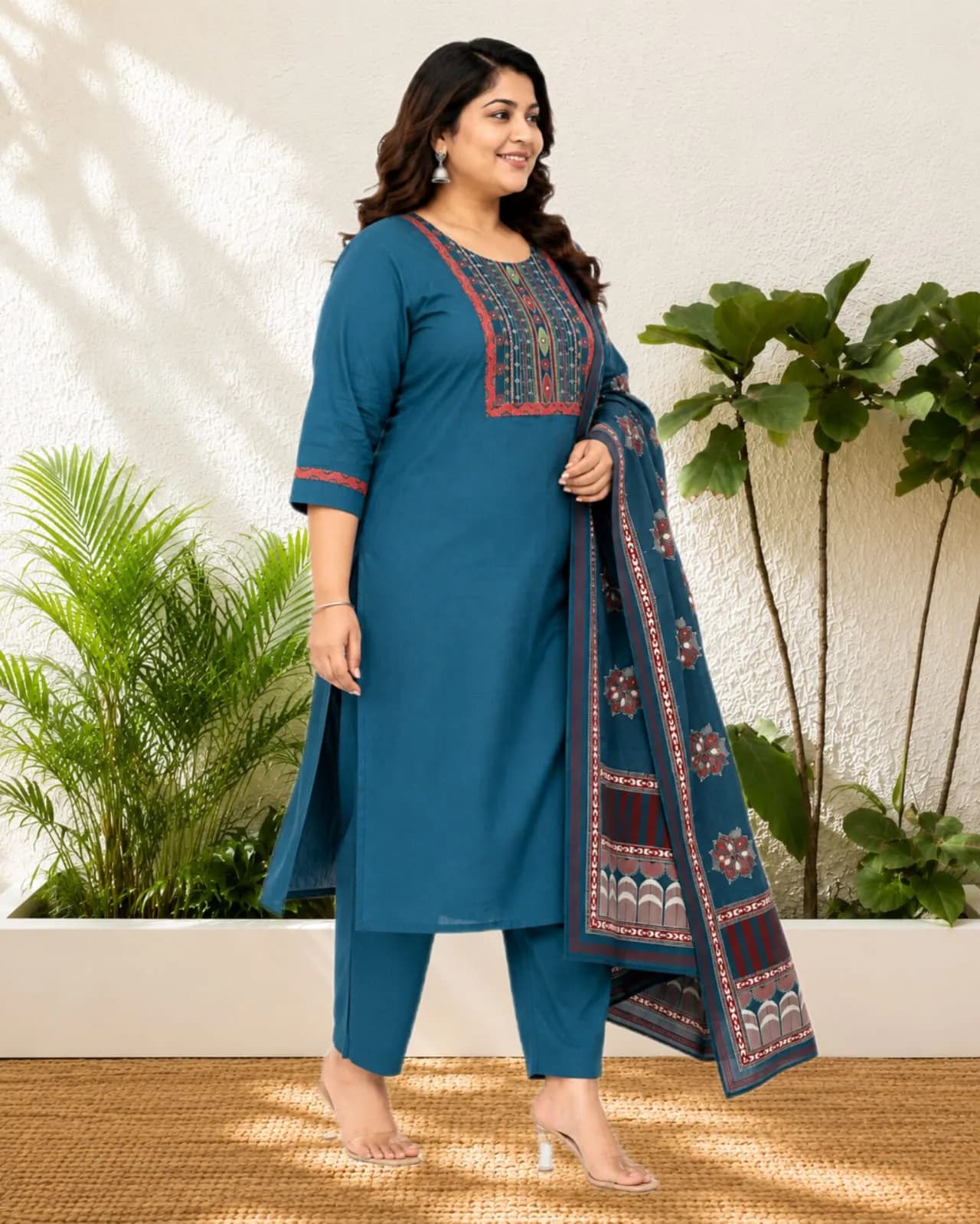 Plus Size Set Kurti(3xl/Teel Blue)