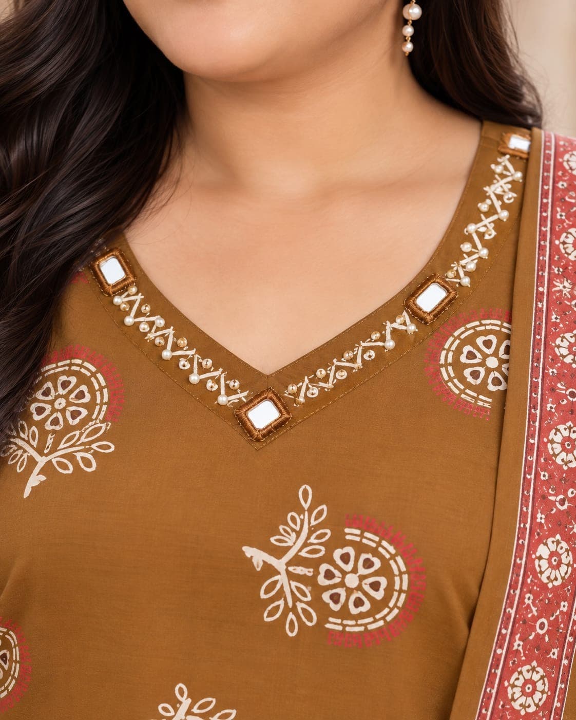 Beautiful Plus Size Kurti-Rich Mustard Brown(3XL) - Image 2
