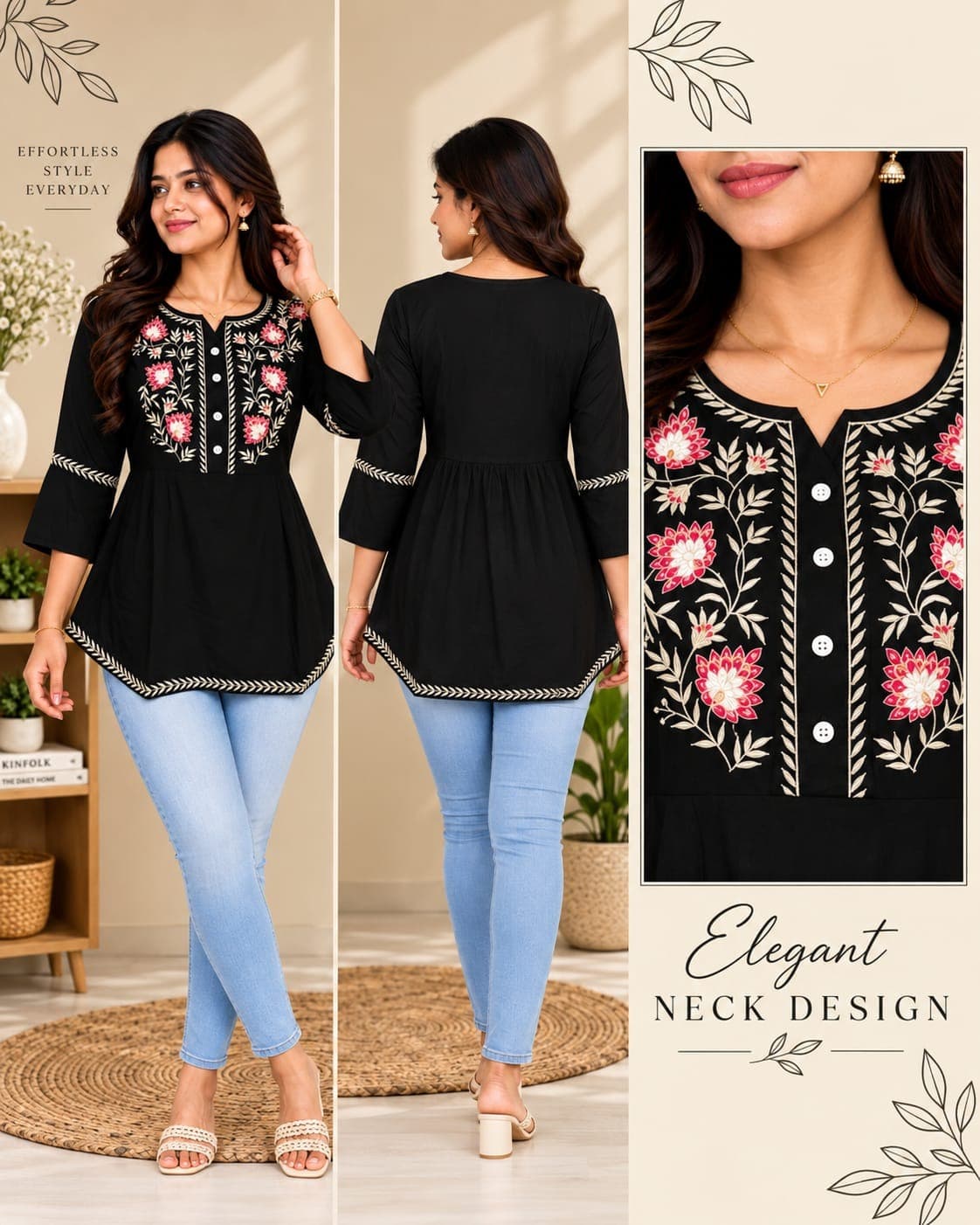 Flared Short Kurti- (L/Xl)(Black) - Image 1