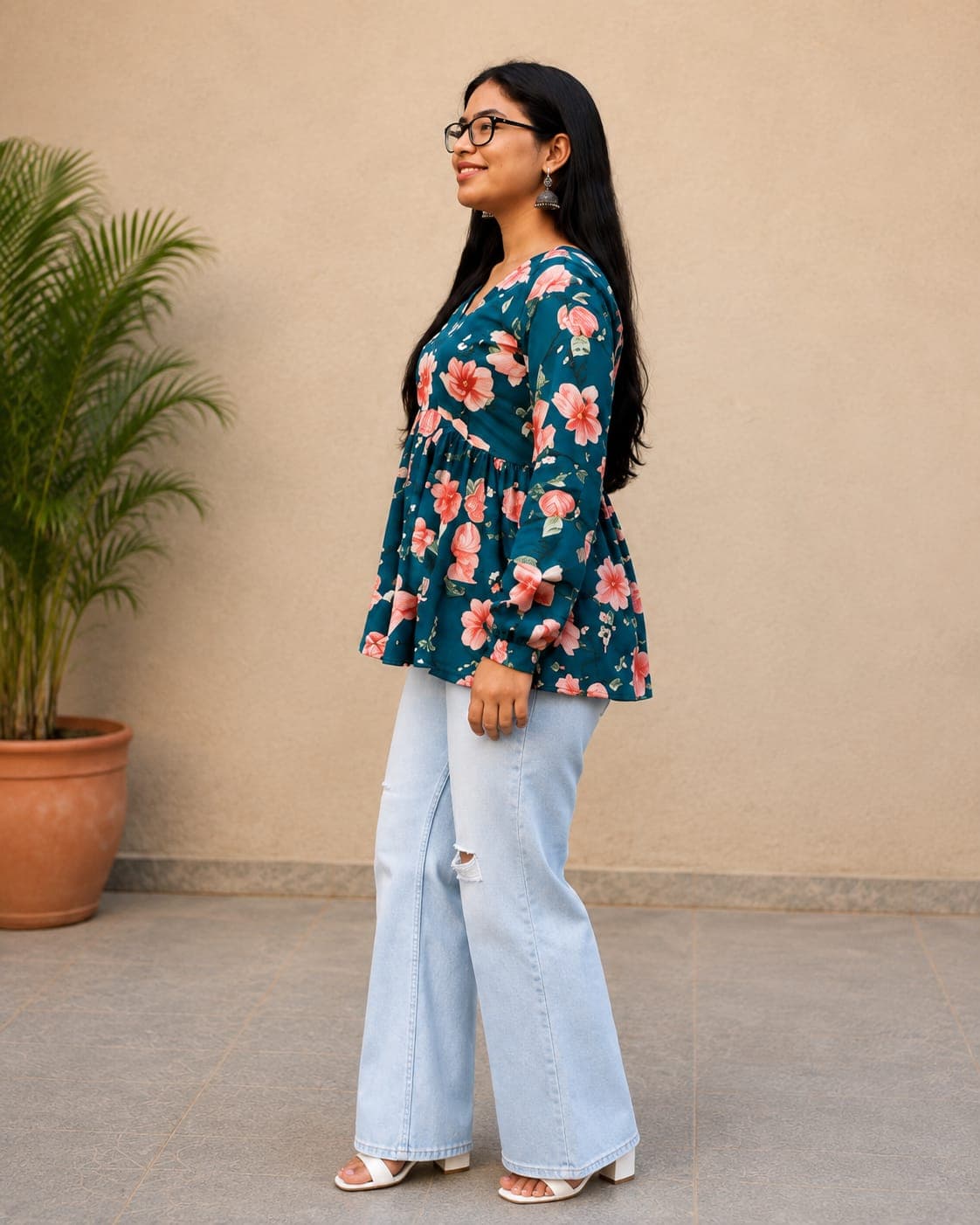 Peplum Short kurti(S/Teel Blue)