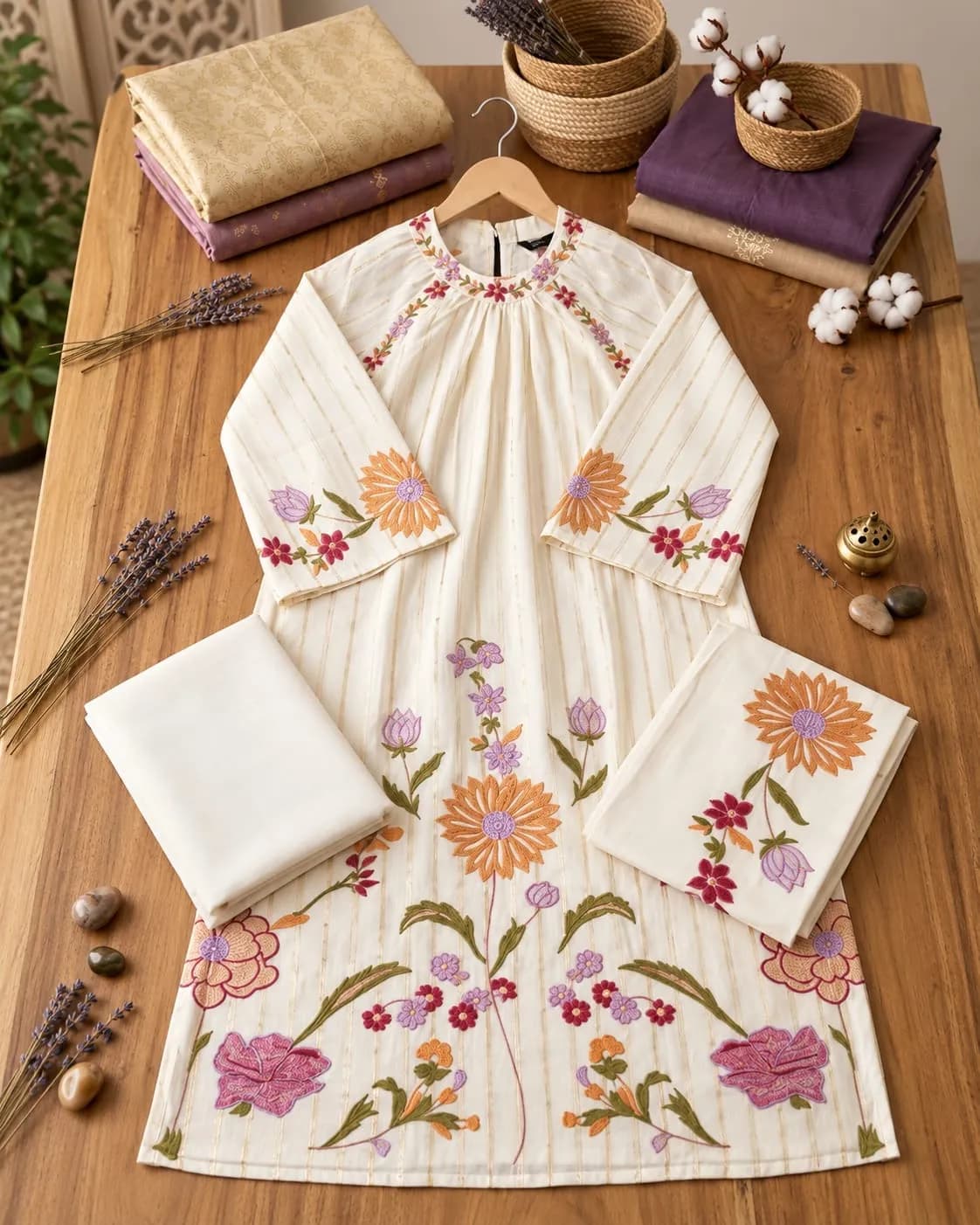 Elegant White Based SKD Set Kurti-M(M) - Image 3