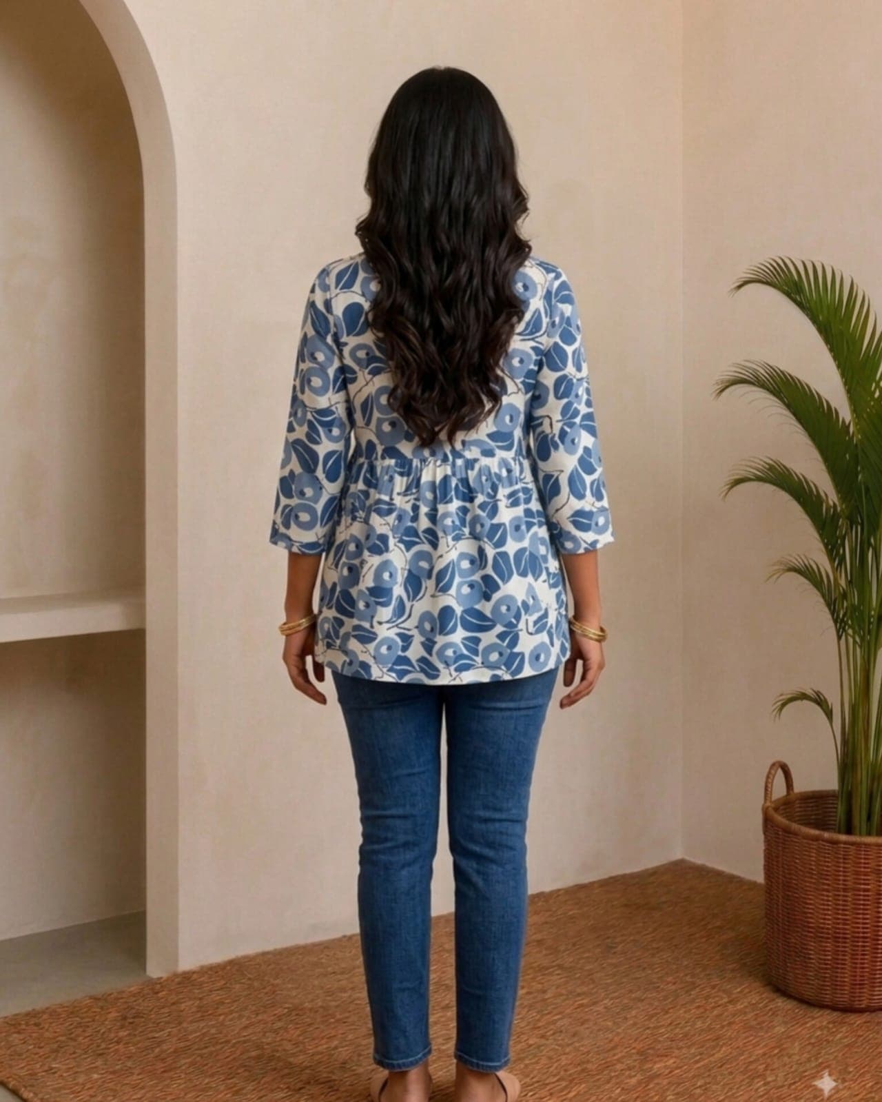 Peplum Short kurti(XS/White and Blue)