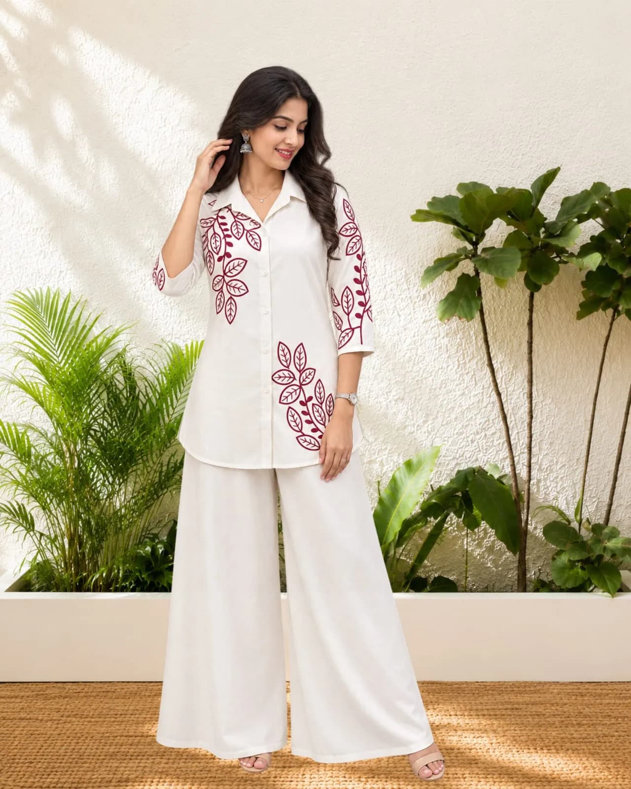 Co-ord Set Kurti Knee Length(M/Half White)