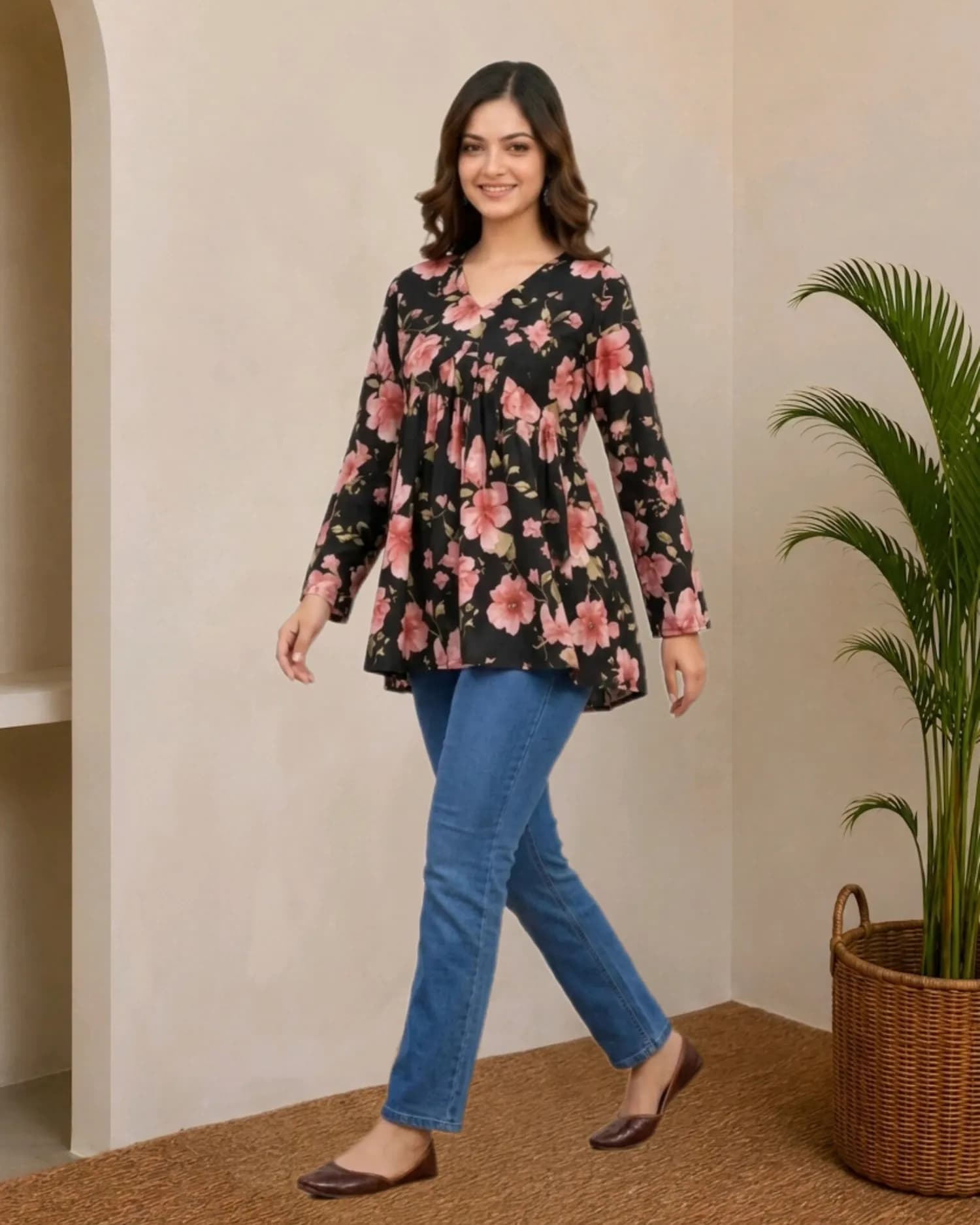 Peplum Short kurti(XS/Black and Maroon)