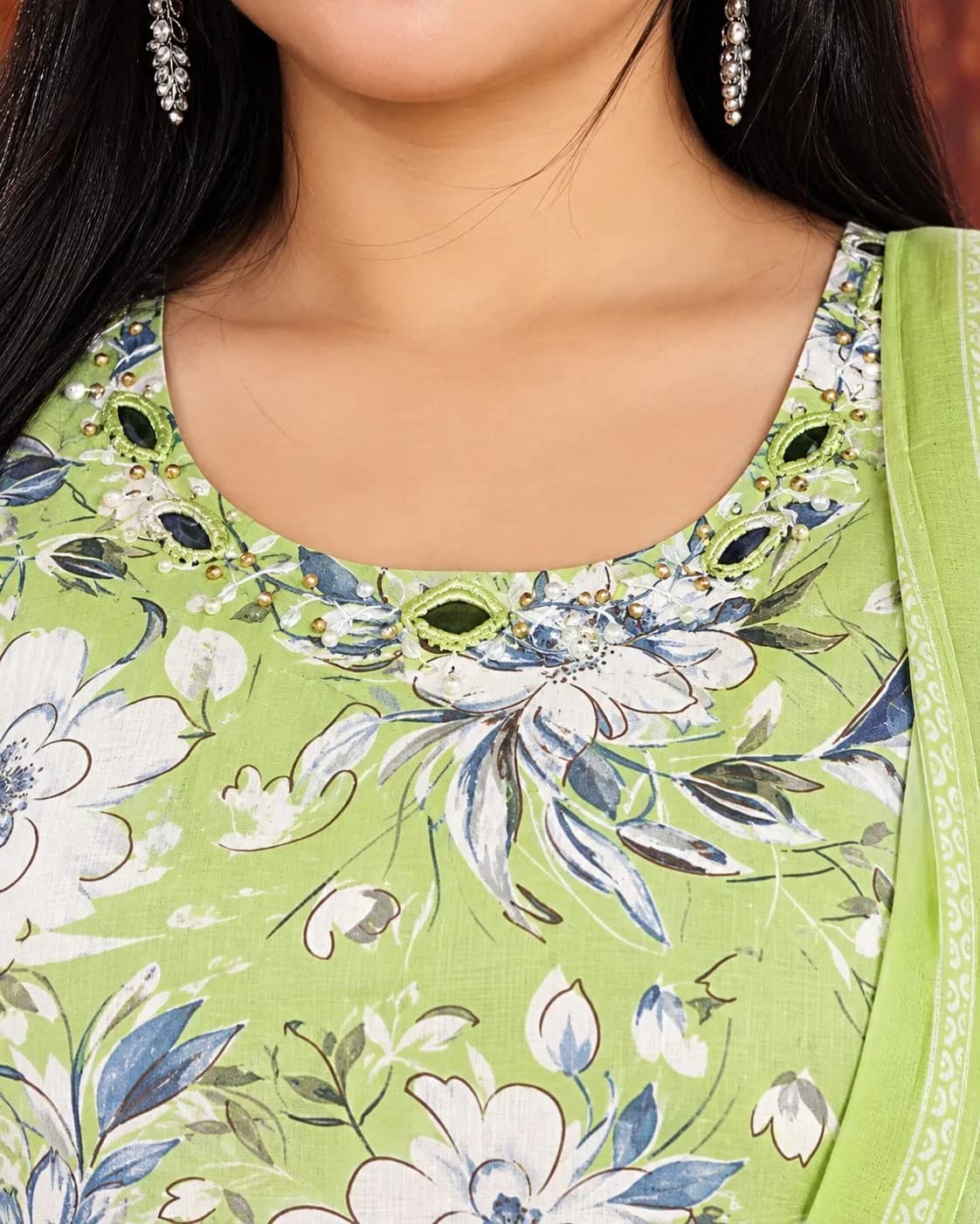 Beautiful Plus Size Kurti-Pastel Lime Green(3XL) - Image 3