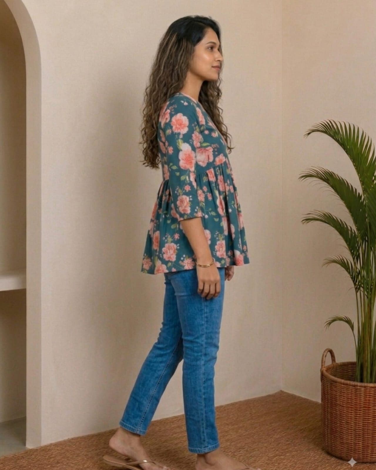 Peplum Short kurti(XS/Teel Green)