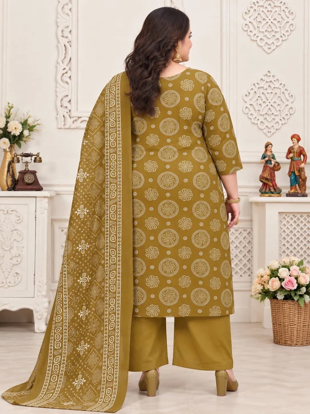 Beautiful Plus Size Kurti-Olive Mustard(3XL) - Image 3