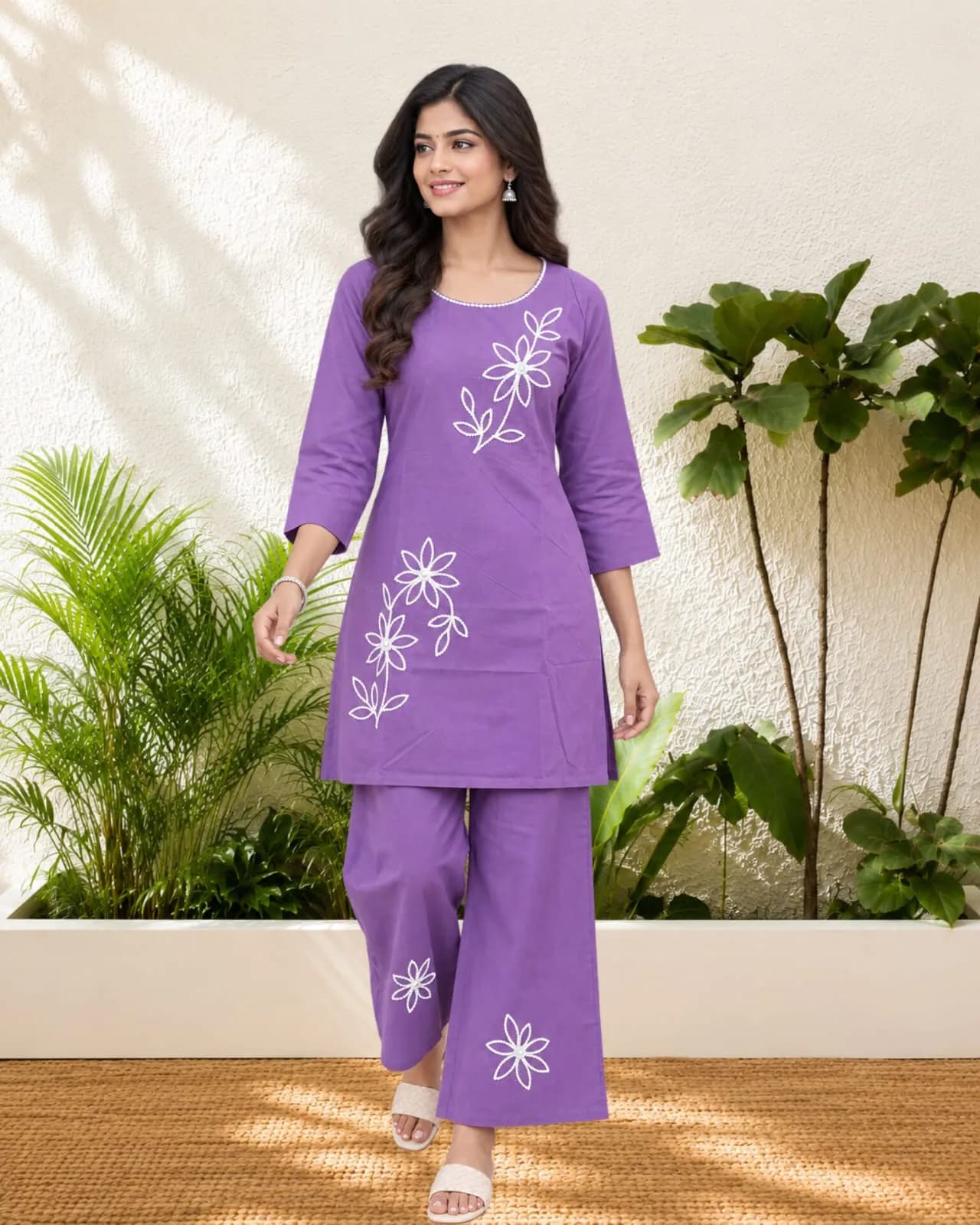 Co-ord Set Kurti Knee Length(M/Purple)